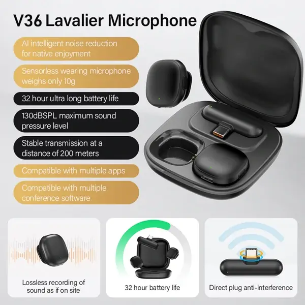 Micro cravate sans fil mini Lavalier Mic Yesido - 2 microphones, 8h d’autonomie, Connecteur Type-C, IA Réduction de bruit, Wifi, 50m sans obstacle – KR21 – Image 4