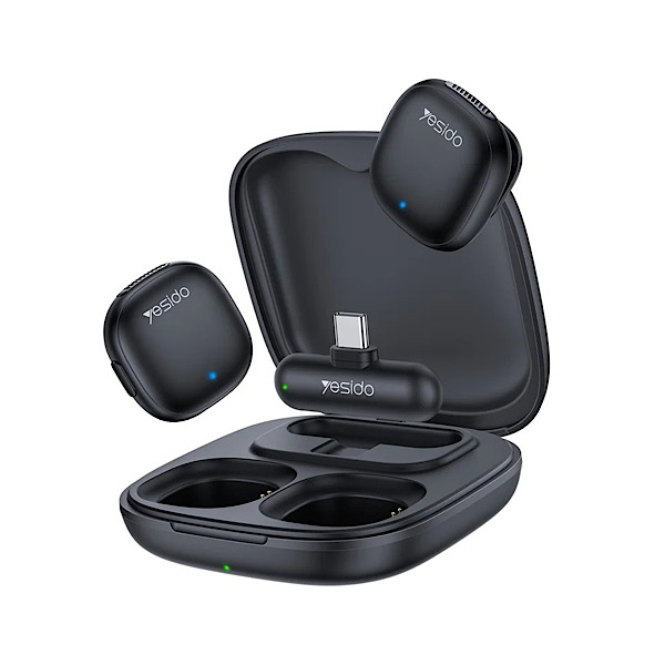 Micro cravate sans fil mini Lavalier Mic Yesido - 2 microphones, 8h d’autonomie, Connecteur Type-C, IA Réduction de bruit, Wifi, 50m sans obstacle – KR21