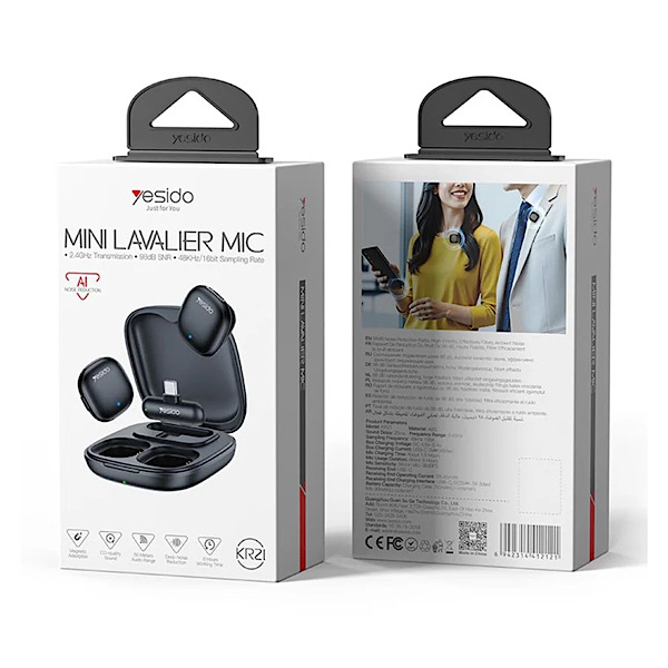 Micro cravate sans fil mini Lavalier Mic Yesido - 2 microphones, 8h d’autonomie, Connecteur Type-C, IA Réduction de bruit, Wifi, 50m sans obstacle – KR21 – Image 5