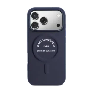 Coque pour iPhone 17 Pro Max -  en PU avec boutons logo Karl RSG Karl Lagerfeld, MagSafe, Protection des rayures et autres dommages – Navy – KLOHMP17XPSKRSGEB