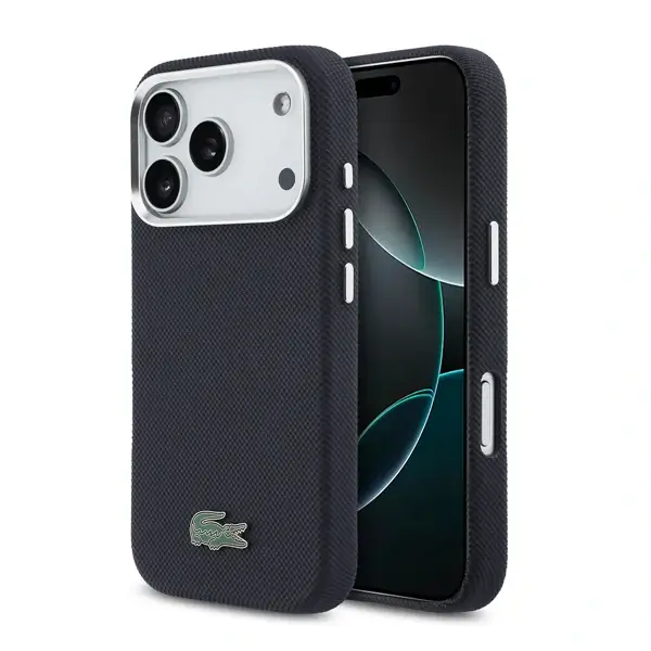 Coque pour iPhone 17 Pro - coque Lacoste – MagSafe – Étui en cuir enveloppant avec motif petit piqué – Protection des rayures et autres dommages – Navy – LCFCMP17LPLAV