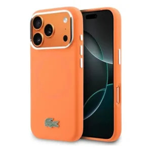 Coque pour iPhone 17 Pro Max - coque de téléphone en silicone avec logo métallique Lacoste – MagSafe – Protection contre les chutes et autres dommages – LCHMP17XSLAO