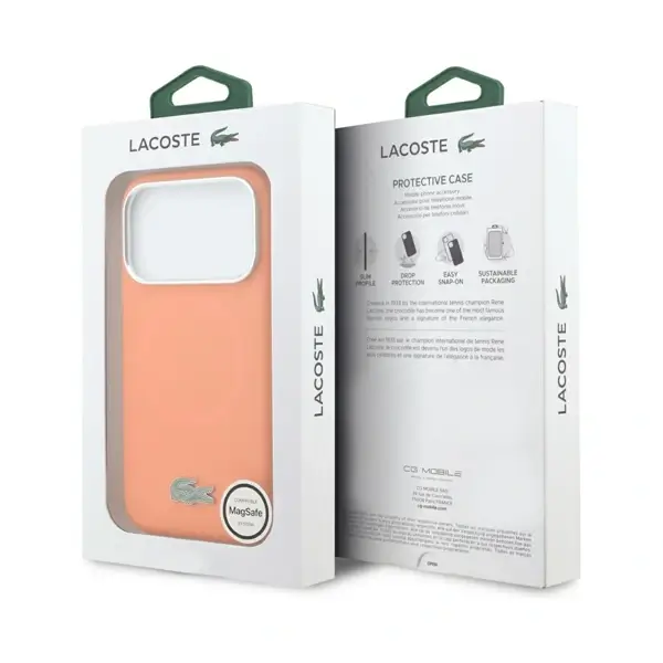Coque pour iPhone 17 Pro Max - coque de téléphone en silicone avec logo métallique Lacoste – MagSafe – Protection contre les chutes et autres dommages – LCHMP17XSLAO – Image 2