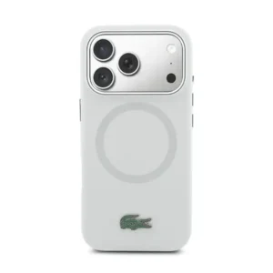 Coque pour iPhone 17 Pro Max - coque de téléphone en silicone avec logo métallique Lacoste – MagSafe – Protection contre les chutes et autres dommages – LCHMP17XSLAG