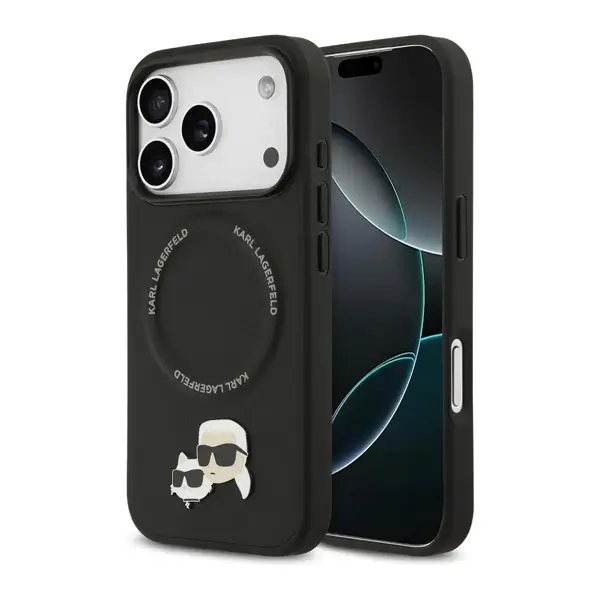Coque pour iPhone 17 Pro Max - coque de téléphone en PU, Karl Lagerfeld avec épingles tête de Karl et choupette – MagSafe – Protection des rayures et autres dommages – KLOHMP17XPSMLRKCK – Image 2