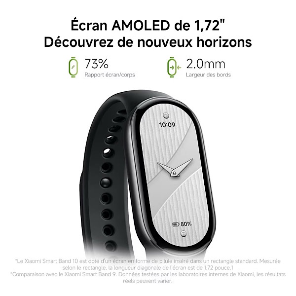XIAOMI MI SMART BAND 10 NOIR - Bracelet connecté, étanche, écran tactile AMOLED de 1.72", 212 x 520 pixels, Bluetooth 5.4, 233 mAh, iOS/Android, Suivi multisports, Moniteur de fréquence cardiaque, 21 Jours d’autonomie – Image 3