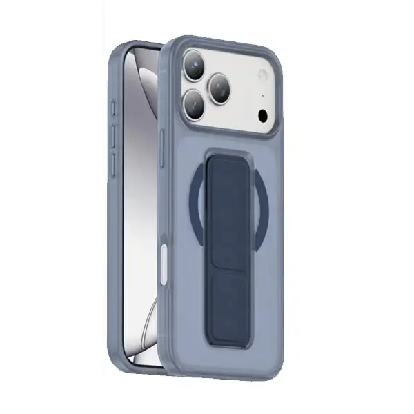 Coque pour iPhone 17 Pro Max MagSafe avec support pliable, Résistance aux chocs, Aimants puissants, Anti-rayures, Dragonne en cuir, Protection de l’appareil photo, Bleu titane – Green Lion GNGRP17PMBL