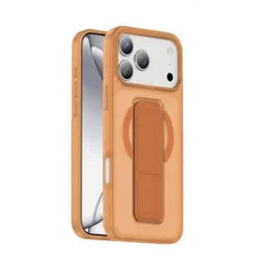 Coque pour iPhone 17 Pro Max MagSafe avec support pliable, Résistance aux chocs, Aimants puissants, Anti-rayures, Dragonne en cuir, Protection de l’appareil photo, Orange titane – Green Lion - GNGRP17PMOG