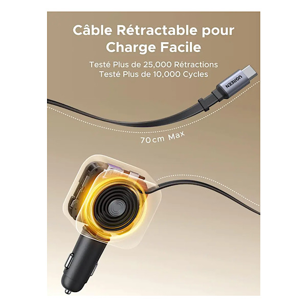 UGREEN Nexode 60W Chargeur Allume Cigare USB C Rétractable PPS PD QC 3.0 Chargeur Voiture Charge Rapide – Image 6