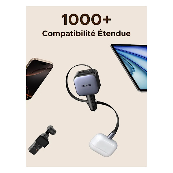 UGREEN Nexode 60W Chargeur Allume Cigare USB C Rétractable PPS PD QC 3.0 Chargeur Voiture Charge Rapide – Image 8