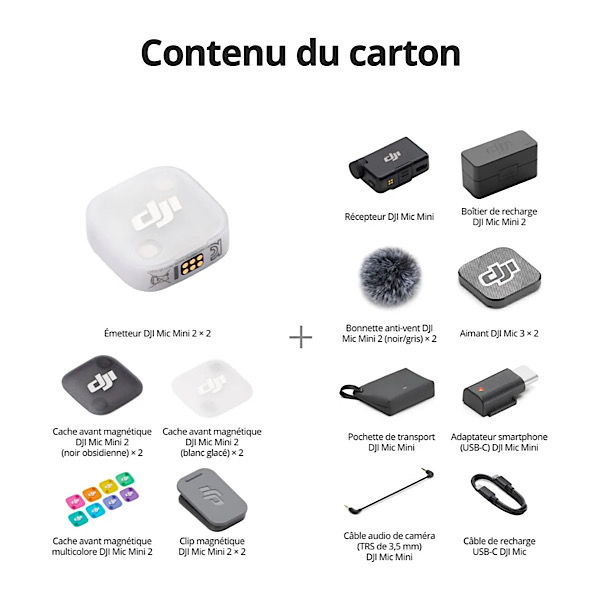 DJI Mic Mini 2 (2 émetteurs + 1 récepteur standard + boîtier de charge), microphone cravate, micro sans fil, portée de 400 m, protection magnétique multicolore – Image 8
