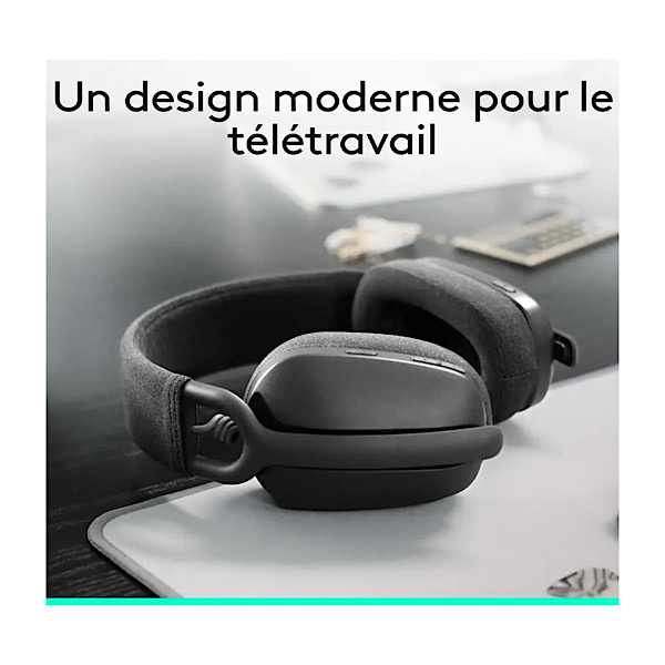 Casque Bluetooth Logitech Zone Vibe 100 - Micro à Réduction de Bruit Escamotable - Autonomie 20h - Ultra Léger (185g) & Confortable - Compatible Zoom, Google Meet, Teams - Son Immersif pour Télétravail et Musique - Éco-conçu - Noir – Image 2