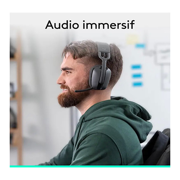 Casque Bluetooth Logitech Zone Vibe 100 - Micro à Réduction de Bruit Escamotable - Autonomie 20h - Ultra Léger (185g) & Confortable - Compatible Zoom, Google Meet, Teams - Son Immersif pour Télétravail et Musique - Éco-conçu - Noir – Image 4