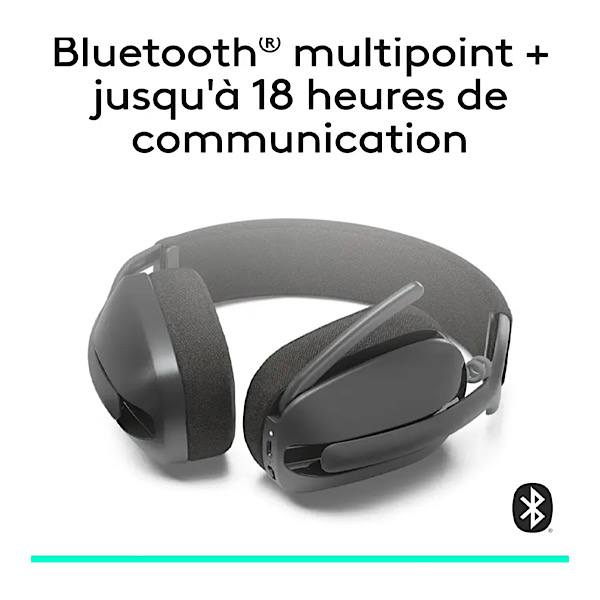 Casque Bluetooth Logitech Zone Vibe 100 - Micro à Réduction de Bruit Escamotable - Autonomie 20h - Ultra Léger (185g) & Confortable - Compatible Zoom, Google Meet, Teams - Son Immersif pour Télétravail et Musique - Éco-conçu - Noir – Image 5