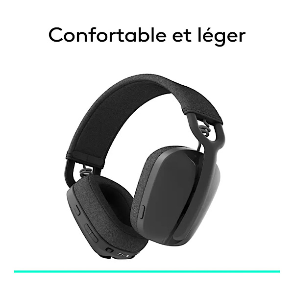 Casque Bluetooth Logitech Zone Vibe 100 - Micro à Réduction de Bruit Escamotable - Autonomie 20h - Ultra Léger (185g) & Confortable - Compatible Zoom, Google Meet, Teams - Son Immersif pour Télétravail et Musique - Éco-conçu - Noir – Image 7