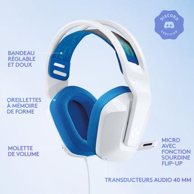 Logitech G G335 Casque Gamer Filaire, avec Micro, Prise Audio 3,5 mm, Ecouteurs Mousse à Mémoire de Forme, Léger, Compatible avec PC, PlayStation, Xbox, Nintendo Switch & Switch 2 - Blanc – Image 6