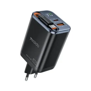 Chargeur rapide rétractable avec deux ports supplémentaires Yesido GaN – 67W – Câble type-c 65cm – 1 port USB – 1 port type-c – YC100