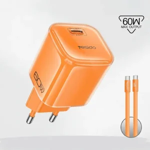 Chargeur rapide Yesido – 60W – Type-C – Orange – YC117
