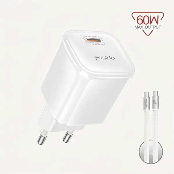 Chargeur rapide Yesido – 60W – Type-C – Blanc – YC117