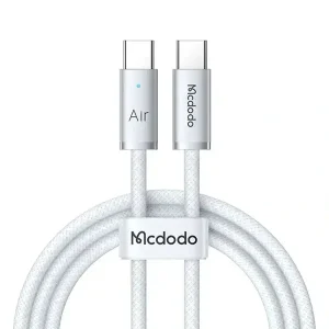 Câble de charge Mcdodo Cab Luma – 240W – Type-c vers type-c – 1.8m – Indicateur LED d’état de charge – Pour MacBook et iPhone – Blanc – CA-7083