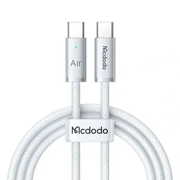 Câble de charge Mcdodo Cab Luma – 240W – Type-c vers type-c – 1.8m – Indicateur LED d’état de charge – Pour MacBook et iPhone – Blanc – CA-7083