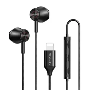 Écouteurs filaires Mcdodo HP-4080 – Port Lightning pour iPhone, longueur 1.2cm, Bouton de contrôle, Appel et musique