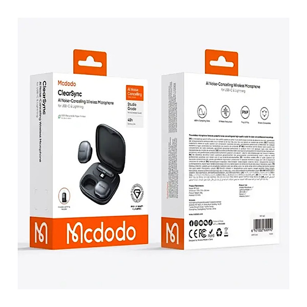 Micro-cravate Mcdodo ClearSync MP-5451 – 2TX et 1RX, 8h d’autonomie, Connecteur type-C, transmission allant jusqu’à 50m – Image 4