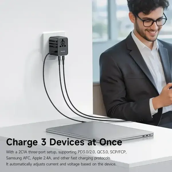 Chargeur détachable Mcdodo Globe Power – 100W – Câble de Type-C – 3 ports Type-C et 1 port USB intégrés sur le boitier – CP-6140 – Image 2