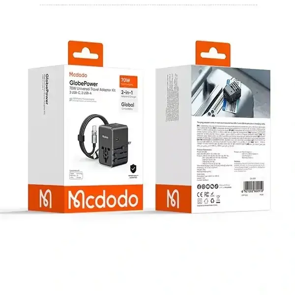 Chargeur détachable Mcdodo Globe Power – 70W – Câble de Type-C – 3 ports Type-C et 2 port USB intégrés sur le boitier – CP-5980 – Image 3