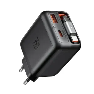 Chargeur Mcdodo FreeGo – 35W – Câble Type-C rétractable 65cm – 1 port Type-c et 1 port USB intégrés – CH-1280