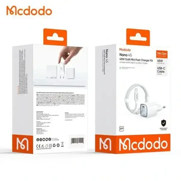 Chargeur Mcdodo Nano 45 Gan Mini – Puissance 45W – Port Type-C et câble Type-C de 240W – CH4432 – Image 2