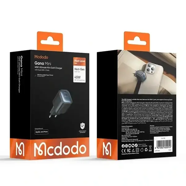 Boitier de charge Mcdodo Gana Mini – 45W – 2 ports Type-C – Noir – CH-1000 – Image 2