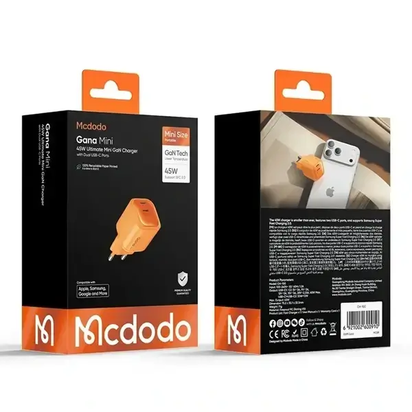 Boitier de charge Mcdodo Gana Mini – 45W – 2 ports Type-C – Orange – CH-1002 – Image 2