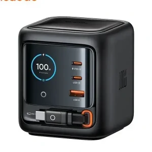 Chargeur adaptateur Mcdodo FreeGo Pro- 100W – Câble rétractable Type-C de 100cm – 2 ports Type-C et 1 port USB intégrés – Écran TFT d’affichage intégré – CH-1391