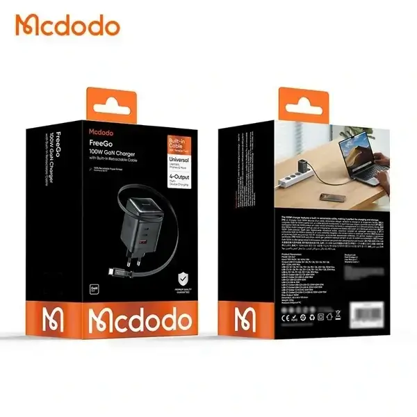 Chargeur Mcdodo FreeGo – 100W – Câble Type-C rétractable 100cm – 2 ports Type-C et 1 port USB intégrés – CH-8470 – Image 3