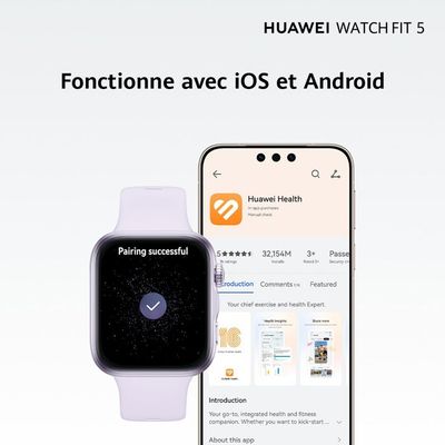 HUAWEI Watch FIT 5 Montre connectée, GPS, Écran AMOLED de 1,82'', NFC, Noir Suivi santé, Résistance à l'eau 5 ATM, Détection des chutes, Jusqu'à 10 jours d'autonomie, Fonctionne avec iOS et Android – Image 3