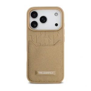 Coque Pour iPhone 17 Pro Max avec logo Karl en Nomogramme estampé à chaud Karl Lagerfeld, Compatible MagSafe, Porte-carte intégré, Marron – KLHCP17XPGKHPRPW