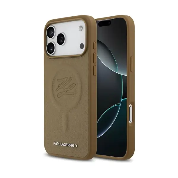 Coque de téléphone avec logo Karl initial embossé Karl Lagerfeld – Pour iPhone 17 Pro Max – Compatible MagSafe – Marron – Similicuir – KLOHMP17XPGFKLRDW – Image 2