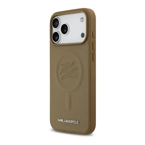 Coque de téléphone avec logo Karl initial embossé Karl Lagerfeld – Pour iPhone 17 Pro Max – Compatible MagSafe – Marron – Similicuir – KLOHMP17XPGFKLRDW – Image 3