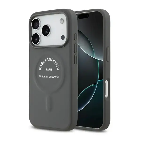 Coque Pour iPhone 17 Pro avec boutons à logo RSG Karl Lagerfeld, Compatible MagSafe en polyuréthane, Vert – KLOHMP17LPSKRSGEG