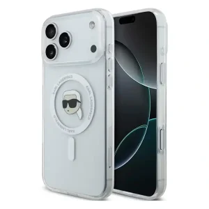 Coque Pour iPhone 17 Pro Max avec tête de Karl Lagerfeld. Compatible MagSafe, Transparent – KLOHMP17XHLSKIH