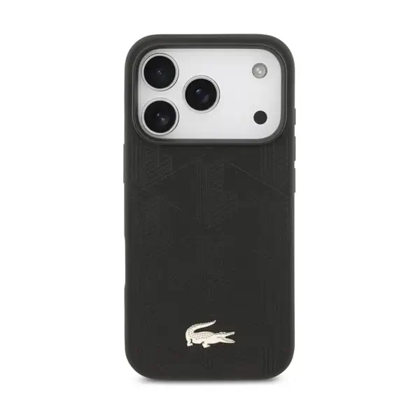 Coque Pour iPhone 17 Pro avec logo crocodile Nomogramme Gold Lacoste, Compatible MagSafe, Cuir, Noir – LCHMP17LPNOK – Image 2