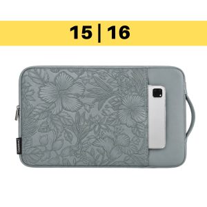 Housse PC Imperméable - Pochette Pour Ordinateur Portable et Mac  de 15" & 16" pouces - Gris vert sauge floral