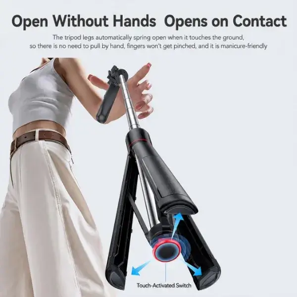 Perche à Selfie & Trépied Bluetooth 5.2 Extensible jusqu’à 174 cm, Télécommande & Filetage 1/4″, Ouverture automatique, Noir – Yesido SF34 – Image 2