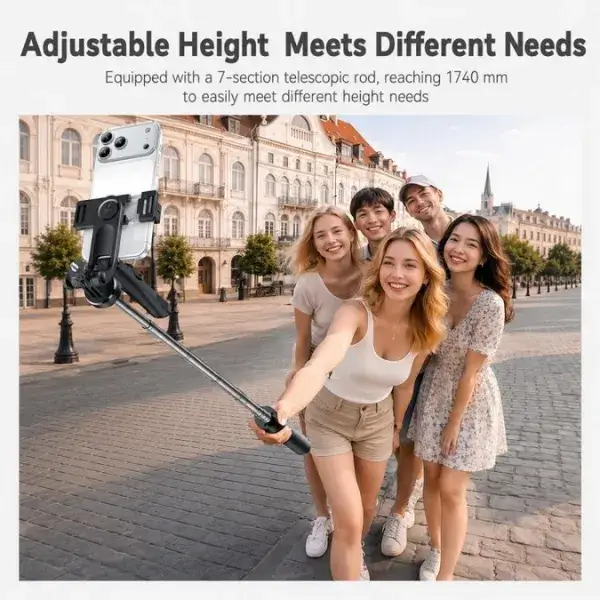 Perche à Selfie & Trépied Bluetooth 5.2 Extensible jusqu’à 174 cm, Télécommande & Filetage 1/4″, Ouverture automatique, Noir – Yesido SF34 – Image 7