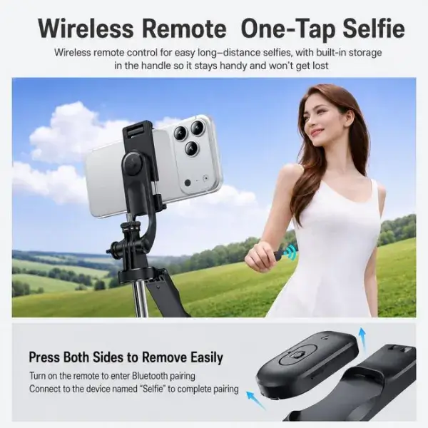 Perche à Selfie & Trépied Bluetooth 5.2 Extensible jusqu’à 174 cm, Télécommande & Filetage 1/4″, Ouverture automatique, Noir – Yesido SF34 – Image 8