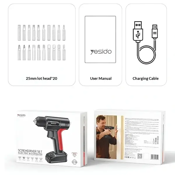 Perceuse rechargeable Yesido – Batterie 2000mAh, Kit multi-embouts, 3h d’autonomie – Yesido EC36 – Image 6
