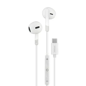 Écouteurs filaires stéréo Powerology Type-C, Qualité sonore HD, Commande de volume intégré, Basses profondes, 1.2m