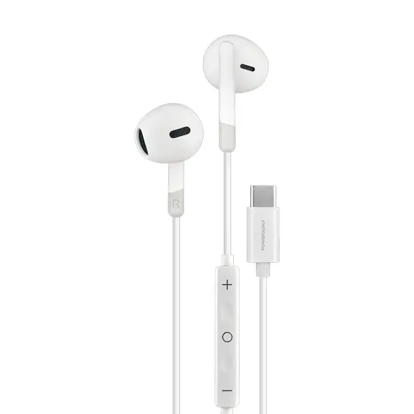 Écouteurs filaires stéréo Powerology Type-C, Qualité sonore HD, Commande de volume intégré, Basses profondes, 1.2m