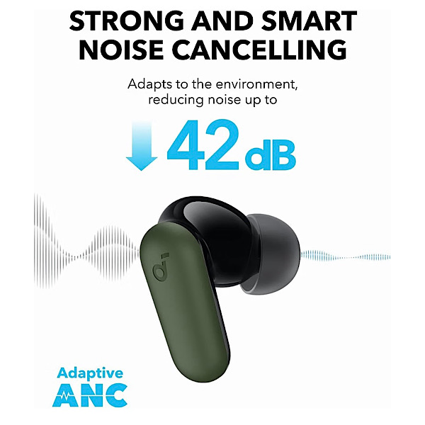 Soundcore R50i NC by Anker - Ecouteurs Bluetooth sans fil, 45h d’autonomie, Réduction de bruit active hybride adaptative, IP54, Commandes tactiles, Vert – Image 7